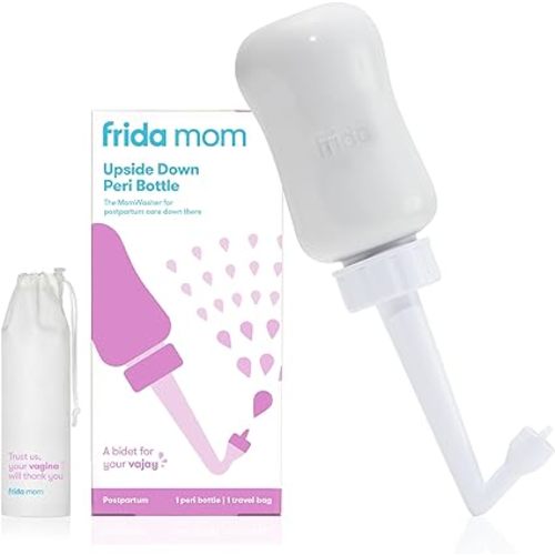 Frida Mom Upside Down Peri Bottle Sprayer, Perineal Care & Postpartum Recovery, Portable Travel Bidet & Perineal Cleanser with Travel Bag, Postpartum Essential, Gray