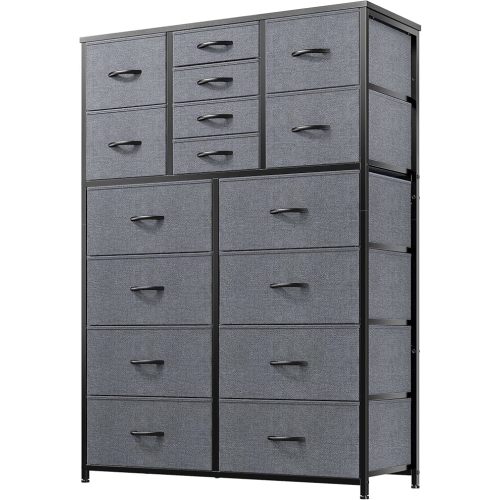 EnHomee 16 Drawer Dresser for Bedroom, Tall Dressers for Bedroom with Wood Top and Metal Frame, Large Bedroom Dressers & Chest of Drawers for Bedroom, Closets, Nursery, Living Room, Light Grey