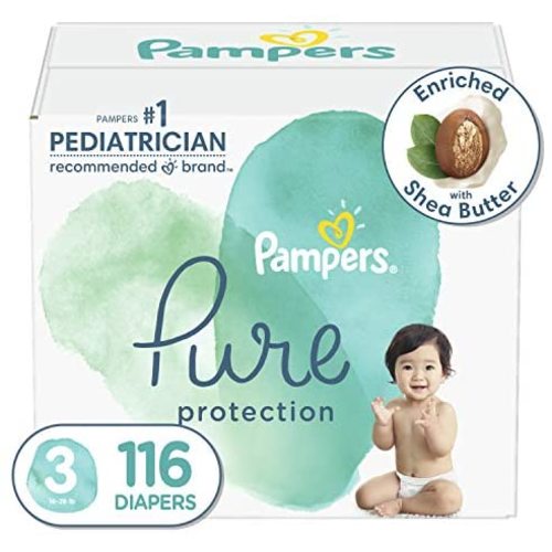 Diapers Size 3, 116 Count - Pampers Pure Protection Disposable Baby Diapers, Hypoallergenic and Unscented Protection, Enormous Pack (Packaging May Vary)