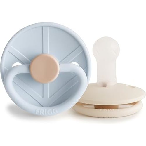 FRIGG Little Viking SilkySoft Silicone Baby Pacifier 2-Pack | Made in Denmark | BPA-Free (Powder Blue/Cream,6-18 Months)