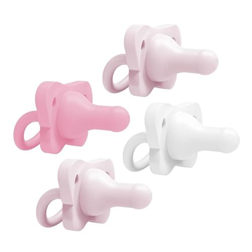 Dr. Brown's HappyPaci 100% Silicone Baby Pacifier, Contoured One-Piece Design, Light Pink/Pink/White, 0-6m, BPA-Free, 4-Pack