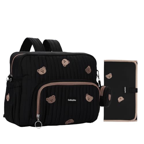 GOBABYMART Diaper Bag Backpack, Medium Maternity baby bag & Changing Pad, Insulated Pockets, Stroller Straps & Pacifier Case (Medium - Black Bears)