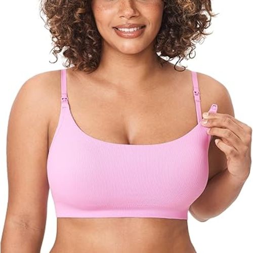 MOMANDA Women's Nursing Bras Ribbed Seamless Bralettes Support Sports Bra Wireless Maternity Breastfeeding Bra Sleep