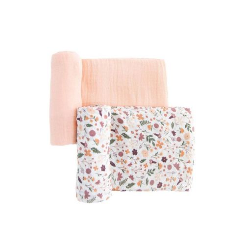 Red Rovr Organic Cotton Muslin Swaddle Blanket - Mauve Meadow - 2pk