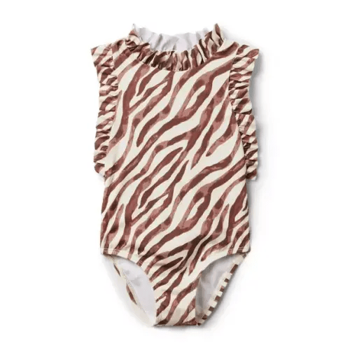 Girl Light Brown Zebra Recycled Zebra Ruffle Swimsuit by Janie and Jack
