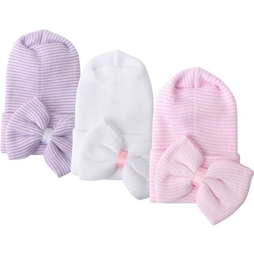 DRESHOW BQUBO Newborn Hospital Hat Infant Baby Hat Cap with Big Bow Soft Cute Knot Nursery Beanie
