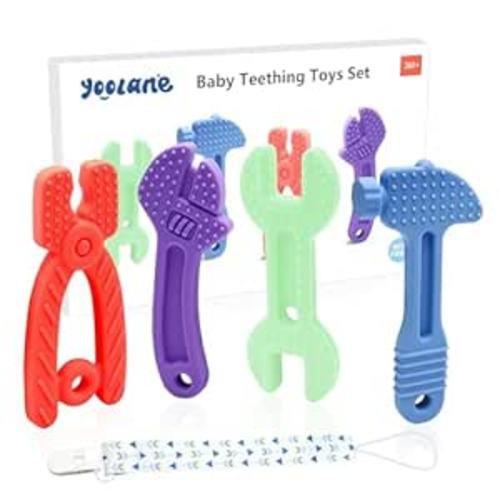 Amazon.com : Yoolane Baby Teether - Teething Toys for Babies 3-24 Months, Tools Set Shape Silicone Teethers - Baby Stuff Essentials Gifts for Toddler Infant Boy and Girl, BPA Free Freezable | 4 Pack : Baby