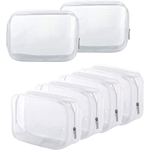 BEFORYOU 6 Pack Clear Toiletry Carry Pouch with Zipper Portable Plastic Waterproof Cosmetic Bag TSA Approved for Vacation Travel Bathroom and Organizing (White, Small)