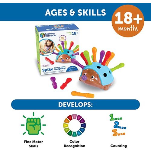 Learning Resources Spike The Fine Motor Hedgehog - Toddler Learning Toys, Fine Motor and Sensory Toys for Kids Ages 18+ Months, Montessori Toys - Spike the Fine Motor Hedgehog