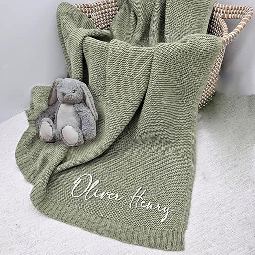 Personalized Embroidered Baby Name Blanket, Custom Knit, Nursery Gift for Newborn Baby Boy or Girl - Birthday, Christmas Idea