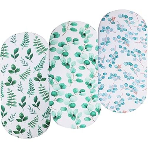 Bassinet Sheets Set 3 Pack for Baby Boy and Girl, Stretchy Jersey Knitted Fitted Sheet, Universal for Oval Rectangle and Hourglass Bassinet Mattress, Watercolor Greenery Botanical Leaf