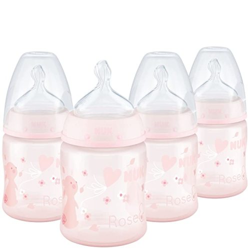 NUK Smooth Flow Anti Colic Baby Bottle, 5 oz, 4 Pack, Pink Bunnies,4 Count (Pack of 1) - 5 Ounce