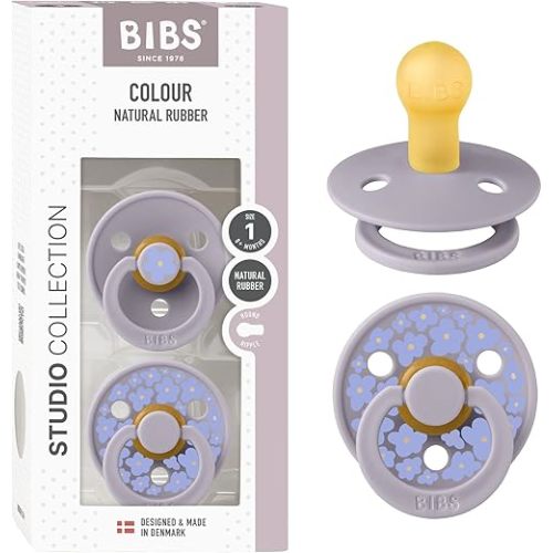 BIBS Pacifiers - Colour Studio 2 Pack | Round Nipple Baby Pacifier | BPA Free Natural Rubber Latex Soother | Made in Denmark | Size 0+ Months | Jasmine Blush