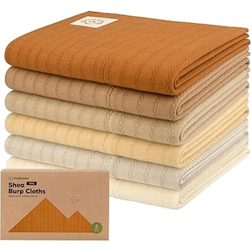 Organic Cotton Burp Cloths Baby Girl, Boy - 6-Pack Large Burping Clothes for Babies, Spit Up Rags, Super Soft & Absorbent Newborn Wash Towels, Gender Neutral, Non-Shrink (Stria, Terracotta)
