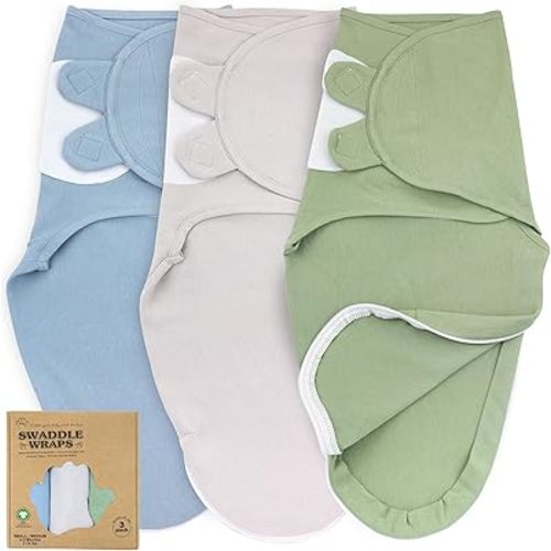 Bublo Baby Organic Swaddles for Newborns – Zipper Swaddles 0-3 Months, 3-Pack – Infant Sleep Sack with Zipper – Adjustable & Breathable Swaddle Blanket Wrap for Newborn Girls (Light Green, Blue)