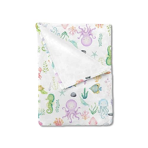 HawSkgFub Baby Toddler Boy Girl Under The Water Sea Animals Blanket Gift, Nursery Ocean Creature Flannel Fleece Swaddling Cloth, Soft Warm Lightweight Newborn Baby Shower Kids Crib Bedding 30 x 40