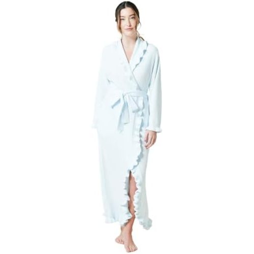 Softies Women's Ultra Soft Ruffle Ankle-Length Chenille Robe, Lightweight, Side Seam Pockets