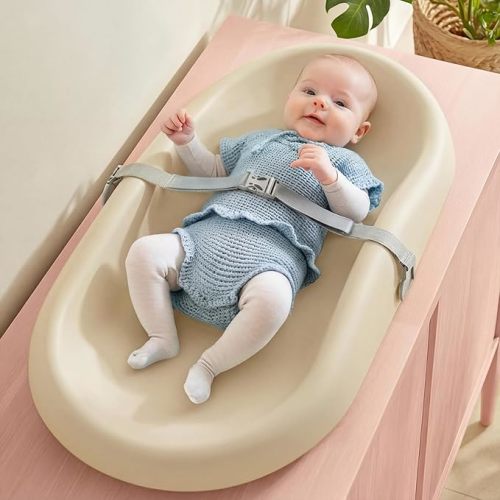 Mallify Baby Changing Pad with Waterproof and Non-Toxic Surface, Changing Table Pad with Adjustable Safety Strap and Cushioned Foam, Easy-Clean & Portable Changing Pad for Dresser(Beige)