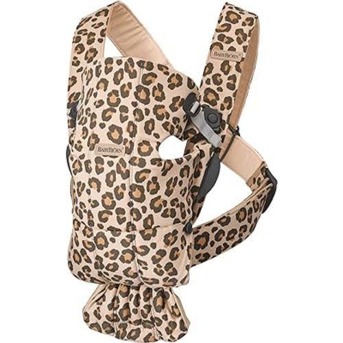BabyBjörn Baby Carrier Mini, Cotton, Beige/Leopard | Newborn Carrier (7-25 lbs), Ergonomic, Easy-to-Use
