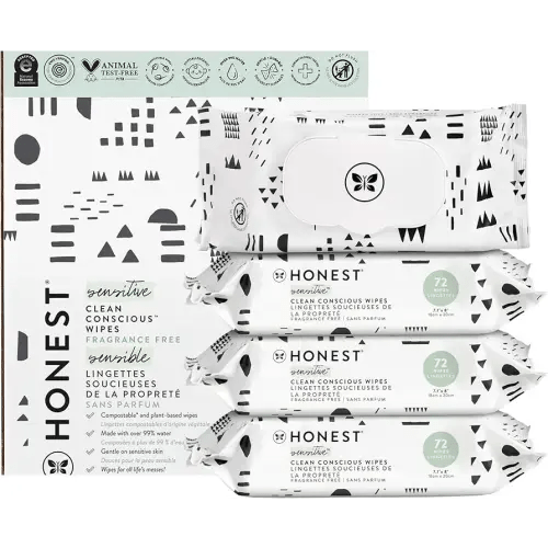 The Honest Company Clean Conscious Multi-Use Wipes | Hypoallergenic + Unscented for Sensitive Skin | Over 99% Water, Compostable, Plant Based, Baby Wipes | Pattern Play, 288 Count