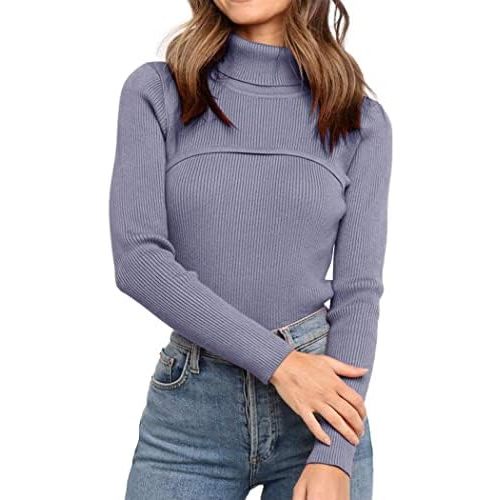 PRETTYGARDEN Women's Fall Fashion Turtleneck Pullover Sweaters Casual Long Sleeve Cable Knit Fitted Jumper Tops
