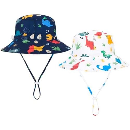 Baby Sun Hat Dinosaur UPF 50+ Beach Toddler Bucket Hat for Baby Boys, Toddler Kids Wide Brim Sun Hats Cap