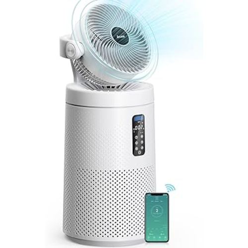 AROEVE Air Purifiers Fan for Home Large Room With 2-In-1 Air Circulator Fan System And Smart WIFI Cover 1980 Sq.Ft Oscillating Air Purifier With Washable Filter For Indoor Whole Home, MK08W-White