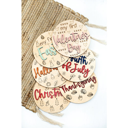 Wooden Milestone Baby Disc, Baby Milestone Cards, My First Holiday Milestones, My First Fourth of July Photo Props, Expecting Mom Gift