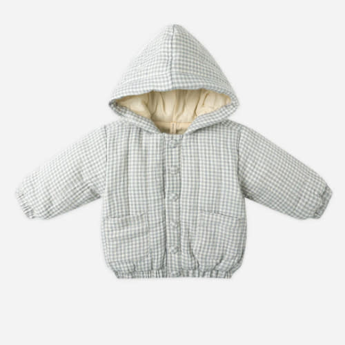 Hooded Woven Jacket || Blue Gingham – Quincy Mae