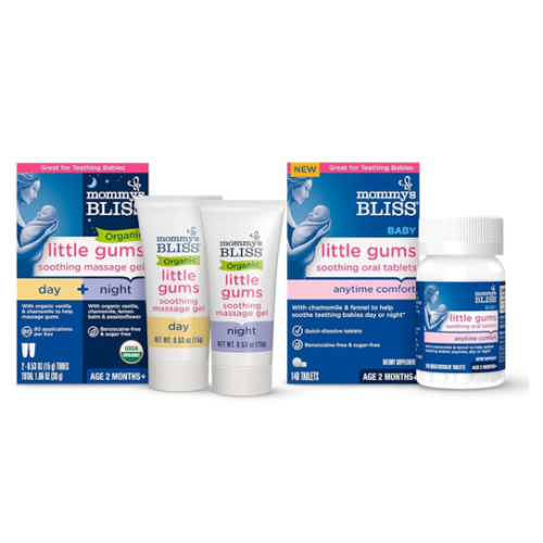 Mommy's Bliss Organic Little Gums Soothing Massage Gel & Oral Tablets Day and Night Combo, Age 2 Months+, Sugar Free, Mild & Sweet Flavor| 2-0.53 Oz Tubes + 1 Bottle (140 Tablets)