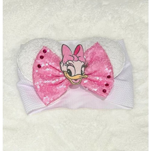 Pink White Daisy Duck Minnie Ears Baby Toddler Headband