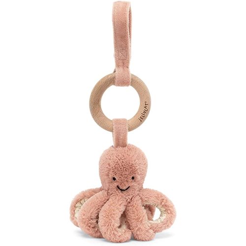 Jellycat Odell Octopus Wooden Ring Baby Stroller Car Seat Toy