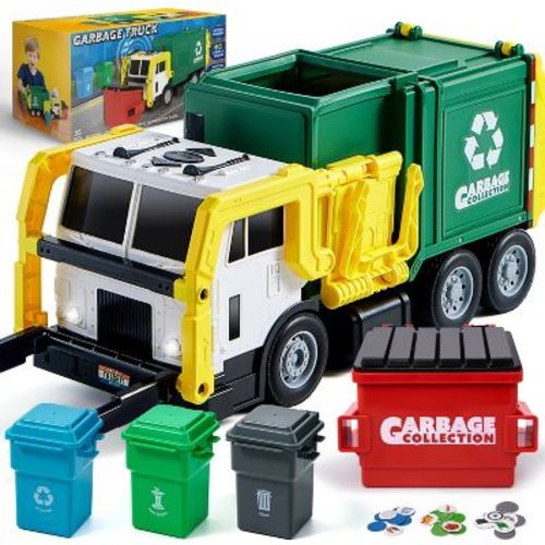 Garbage Truck Set, 16" Large Trash Truck Toys for Boys with Trash Can Lifter and Dumping Function, Toy Truck Birthday Gift for Boy Age 2-7 Years Old