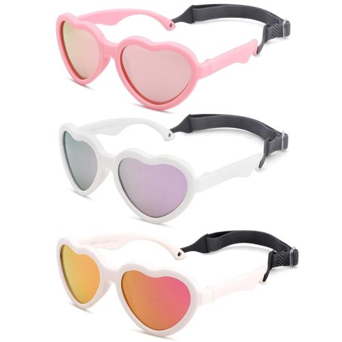 Polarized Baby Heart Sunglasses with Strap - Unbreakable Infant Sunglasses for Newborn Toddler Girls Age 0-24 Months