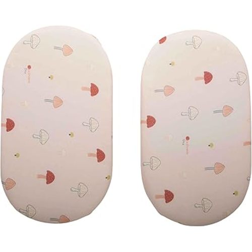 SDY Mushroom Bassinet Sheets Set 2 Pack for Boys Girls， Universal Fit for Bassinets Baby Cradle Moses Basket Oval Rectangle Mattress Safe and Snug 32 * 16 * 4 inches (Mushroom Day)