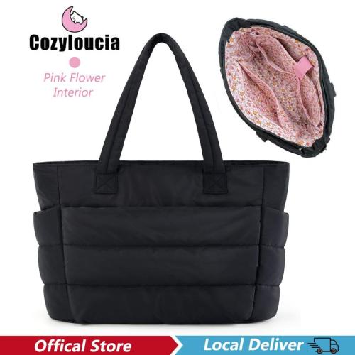 CozyLoucia Cute Puffer Tote Bag for Women Pink Flower Print Interior - TikTok Shop
