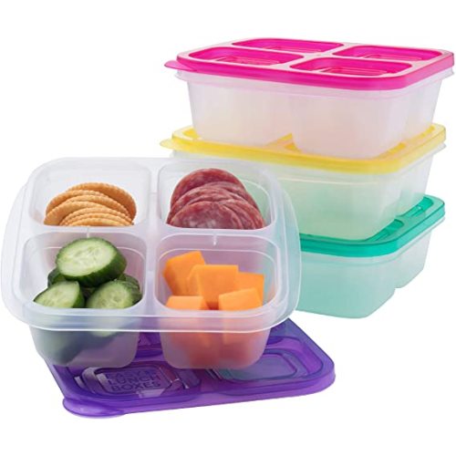 EasyLunchboxes - Bento Snack Boxes - Reusable 4-Compartment Food Containers for School, Work and Travel, Set of 4, Brights - Brights (4 Pack)