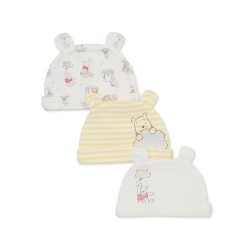 Disney Baby Wishes + Dreams Winnie the Pooh Unisex Caps, 3-Pack, Sizes 0-12 Months