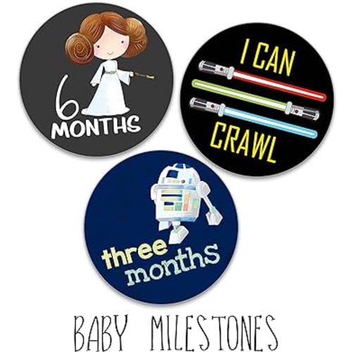 Silly Goose Gifts Darling Character Themed Baby Milestone Stickers for First Year Month to Month Photo Prop Infant Onesie Growth Chart Shower Gift Scrapbook Photo Keepsake Monthly Set (Galaxy Set)
