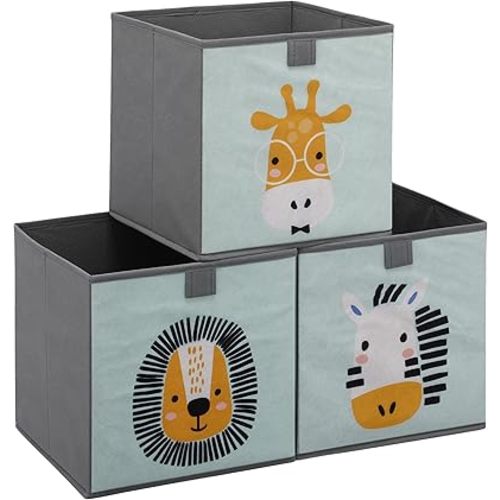 Navaris Kids Storage Cubes Set of 3 - Kids Cube Fabric Organizer Storage Bins - Foldable Cloth Cube for Childrens Bedroom Baby Nursery - Book Toy Bin Cubby Storage - Mint Green