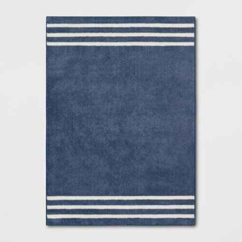 5'x7' Border Striped Kids' Rug Navy - Pillowfort™: Modern Tufted Area Rug, Stain & Fade-resistant, Skid-resistant