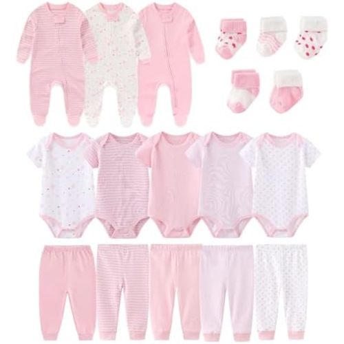 Baby Boy Girl 18 Pack Layette Set Cotton Infant Unisex Clothes and Accessories New born Essentials Clothing Sets