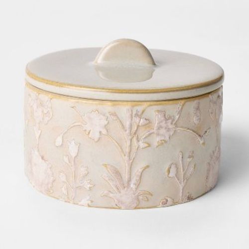 5" Floral Ceramic Canister Off-White - Threshold™ designed with Studio McGee