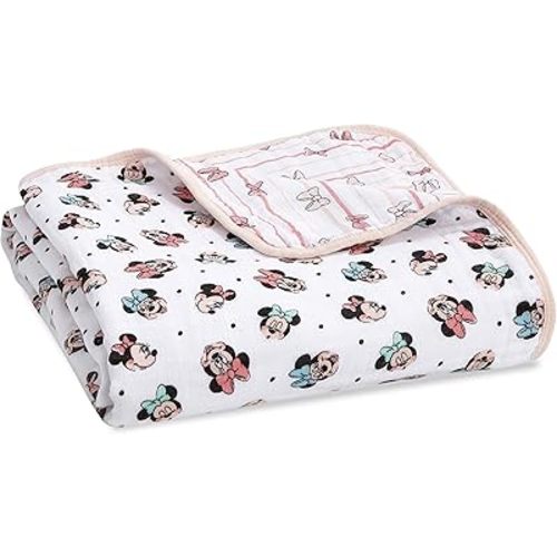 aden + anais Dream Blanket, Boutique Muslin Baby Blankets for Girls & Boys, Ideal Lightweight Newborn Nursery & Crib Blanket, Unisex Toddler & Infant Bedding, Shower Gifts, Minnie Mouse Rainbows