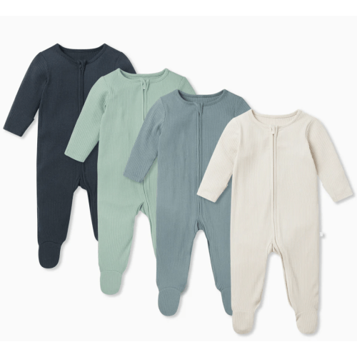 6-9M - Ribbed Clever Zip Baby Pajamas 4 Pack