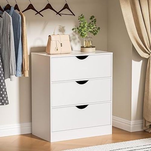 3 Drawers Dresser for Bedroom, Fabric PU Drawer Dresser with Wood Frame, White Dresser with Large Organizer, Small Dresser with Drawer, Chest of Drawers for Closet, Living Room, Hallway, White