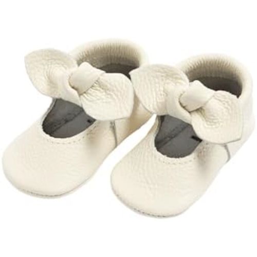 Freshly Picked First Pair Knotted Bow Baby Girl Shoes - Leather Baby Moccasins - Soft Sole Baby Shoes, Infant Shoes, Crib Shoes