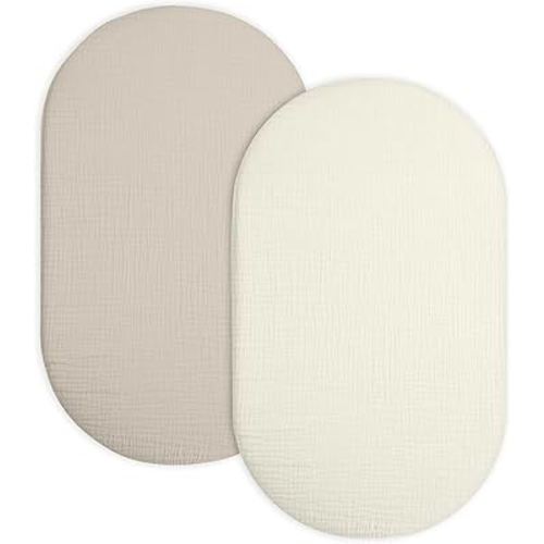 Bassinet Sheet for Baby Boy and Girl 2 Pack, Fitted Sheets for Rectangle, Oval, Hourglass Bassinet Mattress, Muslin Moses Basket Sheets with Neutral Style(Beige & Cream)