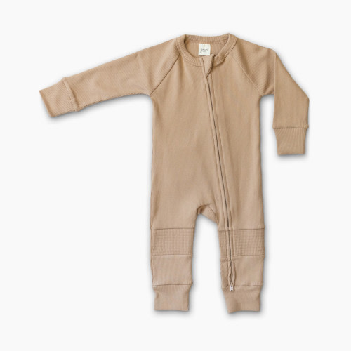 Goumi Kids Bamboo Organic Cotton Long-Sleeve Rib Knit Zipper Onepiece - Chanterelle, 6-12 M
