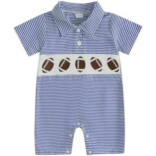 GOOCHEER Summer Newborn Baby Boy Clothes Game Day Football Embroidered Stripe Short Sleeve Romper Jumpsuit Outfit